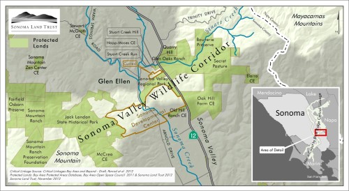 SDC is at the heart of Sonoma Valley's wildlife corridor. Map courtesy of Sonoma Land Trust.